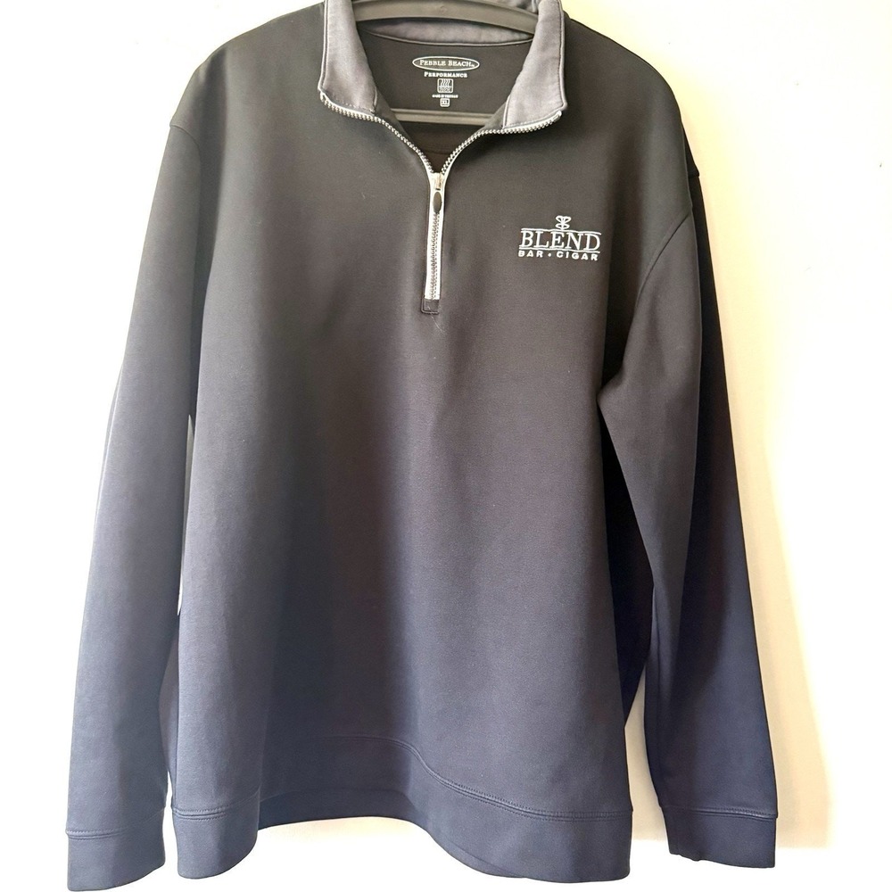 Pebble Beach Performance Mens XL Quarter Zip Pullover Black Blend Bar Cigar Logo